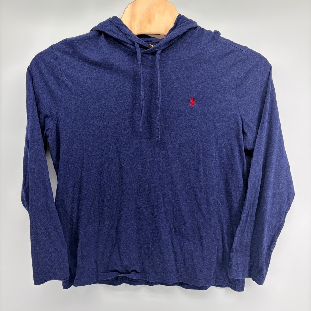 Polo Ralph Lauren Hoodie Mens Large Blue Long Sleeve T-Shirt Lightweight Pony